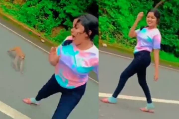 அழகிய இளம் பெண்ணுக்கு ஷாக் கொடுத்த குரங்க...நொடியில் அலண்டு ஓடிய காட்சி