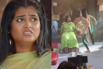 எட்டி உதைத்ததில் கிழே விழுந்த சீரியல் நடிகை சங்கவி!! ஷூட்டிங் வீடியோ..