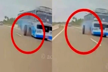 அதிவேக நெடுஞ்சாலையில் பேருந்தின் சக்கரம் கழன்று விழுந்தது - கேமராவில் சிக்கிய காட்சி
