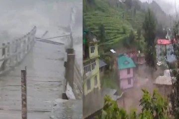 இமாச்சல பிரதேசத்தில் வெள்ளத்தால் அடித்துச் செல்லும் வீடுகள்! பதற வைக்கும் வீடியோ