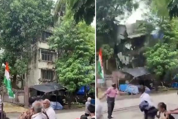 கண்ணிமைக்கும் நேரத்தில் சரிந்து விழுந்த 4 மாடி கட்டிடம்! பகீர் காட்சி | 4 Storied Building Collapsed Viral Video