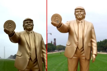 பிட்காயினுடன் நிற்கும் ட்ரம்ப் - சர்ச்சையை கிளப்பியுள்ள தங்க சிலை