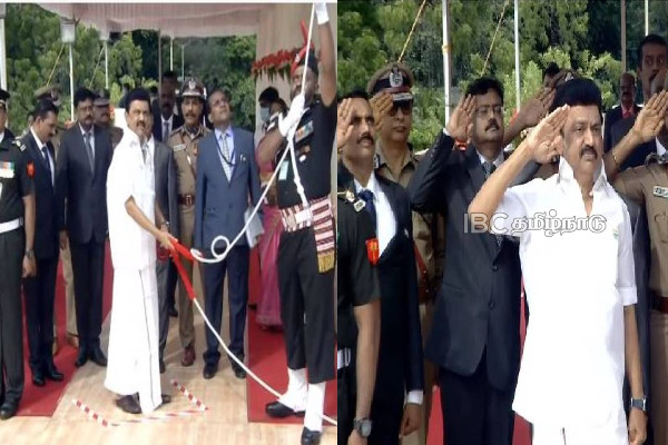 கோட்டை கொத்தளத்தில் தேசிய கொடியை ஏற்றினார் முதலமைச்சர் மு.க.ஸ்டாலின் | Cm Mk Stalin Hoisted The National Flag On The Fort கோட்டை கொத்தளத்தில் தேசிய கொடியை ஏற்றினார் முதலமைச்சர் மு.க.ஸ்டாலின் | Cm Mk Stalin Hoisted The National Flag On The Fort