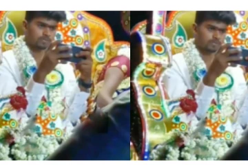 திருமண ஊர்வலத்தில் மணமகள் அருகில் போனில் பப்ஜி கேம்மை ஆடி வந்த மணமகன்  - வைரலாகும் வீடியோ