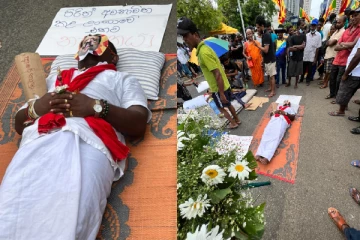 போராட்ட களத்தில் சடலமாக காட்சியளித்த மகிந்த (படங்கள்)