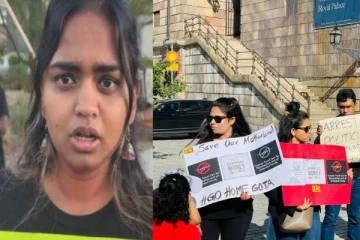 அமெரிக்காவில் கோட்டாபய புதல்வர் வீட்டிற்கு முன் இலங்கையர்கள் போராட்டம்!