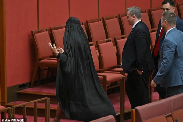 one nation leader enter senate with burqa