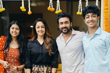 சூர்யா குடும்பத்துடன் தீபாவளி கொண்டாடிய ஸ்டில்கள்! - தேவ், தியாவின் லேட்டஸ்ட் லுக்