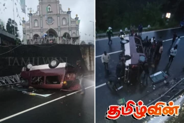 தலவாக்கலையில் பாதுகாப்பு வேலியை உடைத்துக்கொண்டு கோர விபத்திற்குள்ளான வான்