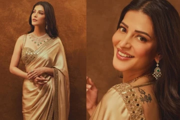 கருப்பு நிற உடைகளாக அணியும் ஸ்ருதிஹாசன் அழகான நிறத்தில் புடவையில் எடுத்துள்ள போட்டோ ஷுட்