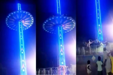 கண்காட்சியில் பிரமாண்ட ராட்டினம் சரிந்து விழுந்து விபத்து - அலறி துடித்த சிறுவர்கள்