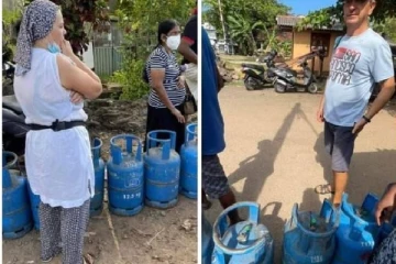 இலங்கையில் மீண்டும் எரிவாயு தட்டுப்பாடு - வெளிநாட்டவர்களும் வரிசையில்(photo)