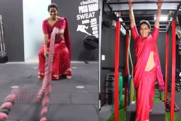 அடேங்கப்பா புடவையில் ஒர்க் அவுட் செய்து அசத்தும் நடிகை சஞ்சனா