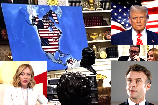 trump new american map, trump canada greenland map, trump unveils controversial map, trump map canada greenland news, trump map meloni macron reaction, trump map international controversy, trump map global politics, trump greenland canada annexation, trump map trending news, trump map world leaders response