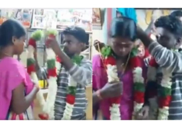 கட்டிய லுங்கியுடன் காதலனை தாலி கட்ட வைத்த காதலி! வைரலாகும் புகைப்படம்