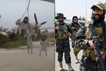 விமான றெக்கையில் கயிறு கட்டி ஊஞ்சலாடும் தலிபான்கள் - வைரல் வீடியோ