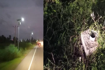 யாழில் கம்பத்துடன் அறுத்து எடுத்துச்செல்லப்பட்டுள்ள மின் விளக்குகள்