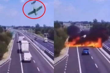 இத்தாலியில் நெடுங்சாலையில் செங்குத்தாக விழுந்து விமானம்: பரபரப்பு வீடியோ காட்சி!