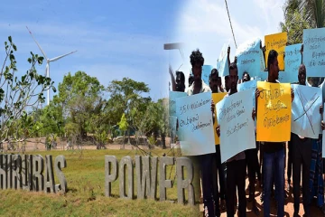 மன்னாரில் அமைக்கப்பட்ட காற்றாலை மின் நிலையத்தை எதிர்த்து ஆர்ப்பாட்டம் (photos)