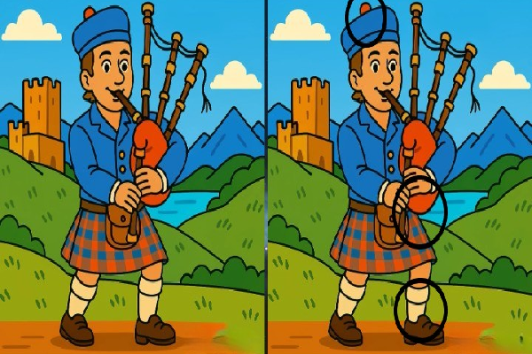 Spot Difference - ஒரே மாதிரி படத்தில் இருக்கும் 3 வித்தியாசங்கள் என்ன? | Man Playing Bagpipes Find 3 Differences
