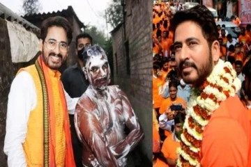 குளித்துக் கொண்டிருந்த நபரிடம் வாக்கு சேகரித்த பா.ஜ.க. 'நட்சத்திர' வேட்பாளர்! வைரலாகும் புகைப்படம்