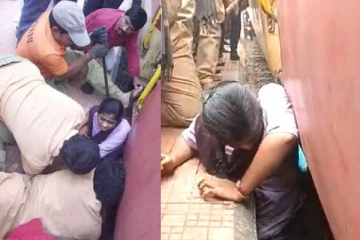 ரயில் பாதை நடுவே சிக்கிக்கொண்ட மாணவி!