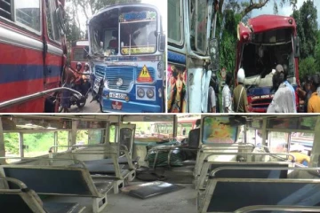 பேருந்துகள் நேருக்கு நேர் மோதி விபத்து: பாடசாலை மாணவர்கள் உட்பட பலர் வைத்தியசாலையில்!