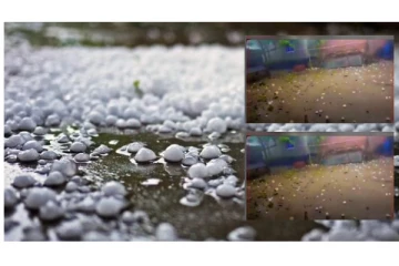 கனமழைக்கிடையில் கொட்டிய ஆலங்கட்டிகள்... - வைரலாகும் வீடியோ