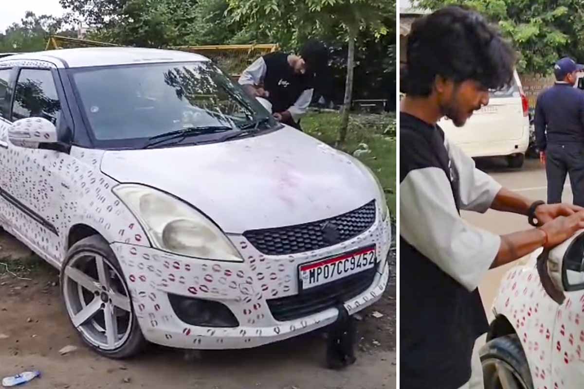 3400 முத்தங்களுடன் வலம் வந்த கார் | Girlfriends Plants 3400 Kisses On Boyfriend Car