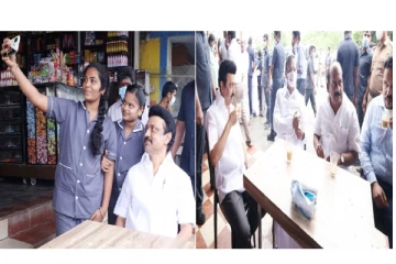 சாலையோர தேநீர் கடையில் அமர்ந்து தேநீர் அருந்திய தமிழக முதலமைச்சர் - செல்பி எடுத்துக் கொண்ட பொதுமக்கள்
