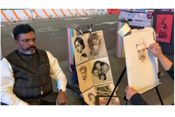 நியூயார்க்கில் திருமாவின் ஓவியத்தை வரைந்த கலைஞர் - வைரலாகும் வீடியோ - தமிழ்நாடு