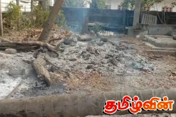 நல்லண்டை பத்திரகாளி அம்மன் ஆலயத்தில் குவிக்கப்பட்டிருந்த விறகு மீது விசமிகள் தீ வைப்பு