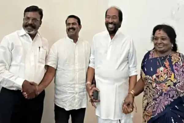 இதுதான்டா தமிழ்நாடு: வைரலாகும் ஒற்றை புகைப்படம் | Seeman Trichy Siva Thiruma Tamilisai Meet இதுதான்டா தமிழ்நாடு: வைரலாகும் ஒற்றை புகைப்படம் | Seeman Trichy Siva Thiruma Tamilisai Meet