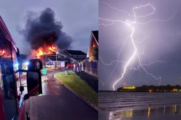 மின்னல் தாக்கி தீக்கிரையான வீடுகள்: நூலிழையில் தப்பிய பிரித்தானிய குடும்பம்