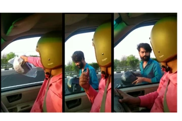Viral Video : ஆபத்தான முறையில் பைக் ஓட்டியவருக்கு ஹெல்மெட் கொடுத்து அறிவுரை கூறிய நபர்...!