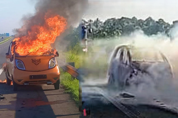 தெற்கு அதிவேக நெடுஞ்சாலையில் நடுவழியில் தீப்பிடித்த சிற்றூந்து | Car Fire In The Middle Of The Southern Expressway