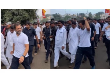 கொட்டும் மழையில் கெத்தா நடந்த ராகுல்காந்தி - வைரலாகும் வீடியோ