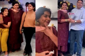 கன்னத்தில் திருஷ்டி பொட்டு வைத்து வரவேற்பு கொடுத்த பிரபலங்கள்.. பார்ட்டியில் வெளியான விசித்ராவின் வீடியோ