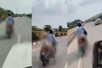 விபத்தில் கொல்லப்பட்ட மனைவி: மோட்டார் சைக்கிளில் கட்டிவைத்து கொண்டு சென்ற கணவன்