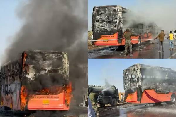 பேருந்தில் பற்றி எரிந்த தீ - 20 பேர் உடல் கருகி பலி! | 20 People Died In Rajasthan Bus Fire Accident