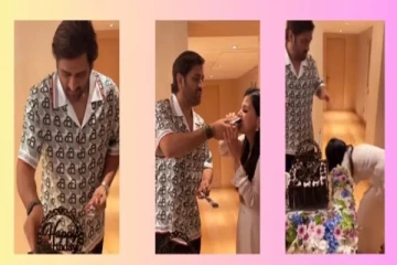 தோனியின் 43 வது பிறந்தநாள் கொண்டாட்டத்தில் காலை தொட்டு வணங்கிய மனைவி!வைரலாகும் காணொளி