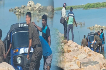 யாழ்.பண்ணை கடலினுள் விபத்துக்குள்ளான பொலிஸாரின் முச்சக்கர வண்டி
