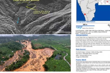 கேரள நிலச்சரிவு : இஸ்ரோ வெளியிட்ட அதிர்ச்சி புகைப்படம் -இதை கவனிச்சீங்களா!