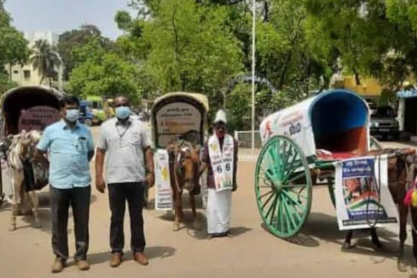 குதிரை வண்டி மூலம் தேர்தல் விழிப்புணர்வு பிரச்சாரம்: கோவையில் புது முயற்சி | Horse Drawn Carriage Election Campaign Coimbatore