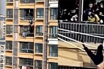 19வது மாடியில் தலைகீழாக தொங்கிய பெண்: அடுத்த நொடியில் நடந்த திக்திக் காட்சிகள்