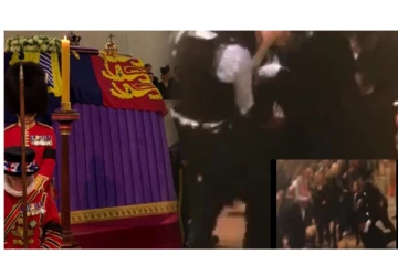 ராணி எலிசபெத்தின் சவப்பெட்டியை நோக்கி பாய்ந்த நபர் - மடக்கிப் பிடித்து சுற்றிவளைத்த போலீசார் - வைரலாகும் வீடியோ