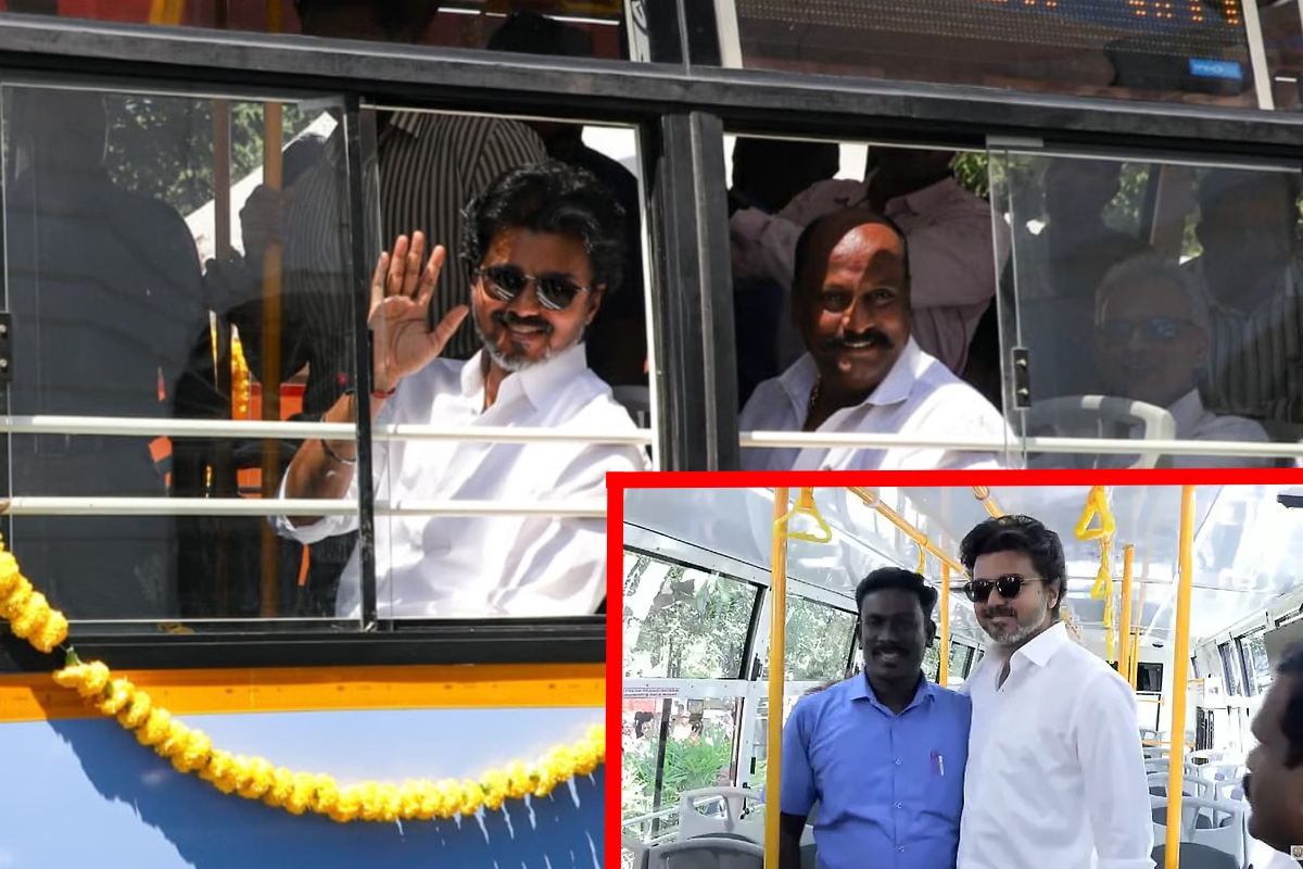 டிக்கெட் எடுத்து பேருந்தில் பயணித்த முதலமைச்சர் விஜய்! | Cm Vijay Was Seen Traveling On A Public Bus
