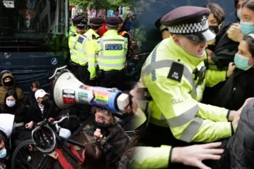 புலம்பெயர்ந்தோரை நாடுகடத்த எதிர்ப்பு: லண்டனில் ஆர்ப்பாட்டக்காரர்கள் செய்த அதிரடிச் செயல்