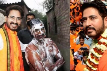 குளித்துக் கொண்டிருந்த நபரிடம் வாக்கு சேகரித்த பாஜக வேட்பாளர்