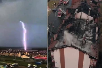 மின்னல் தாக்கி தீப்பற்றி எரிந்து சாம்பலான அடுக்குமாடி கட்டிடம்! கமெராவில் சிக்கிய திகிலூட்டும் காட்சி